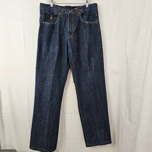 Rocawear Jeans Mens 36 34x33 Blue Dark Wash Tapered Loose Embroidered Y2K Punk